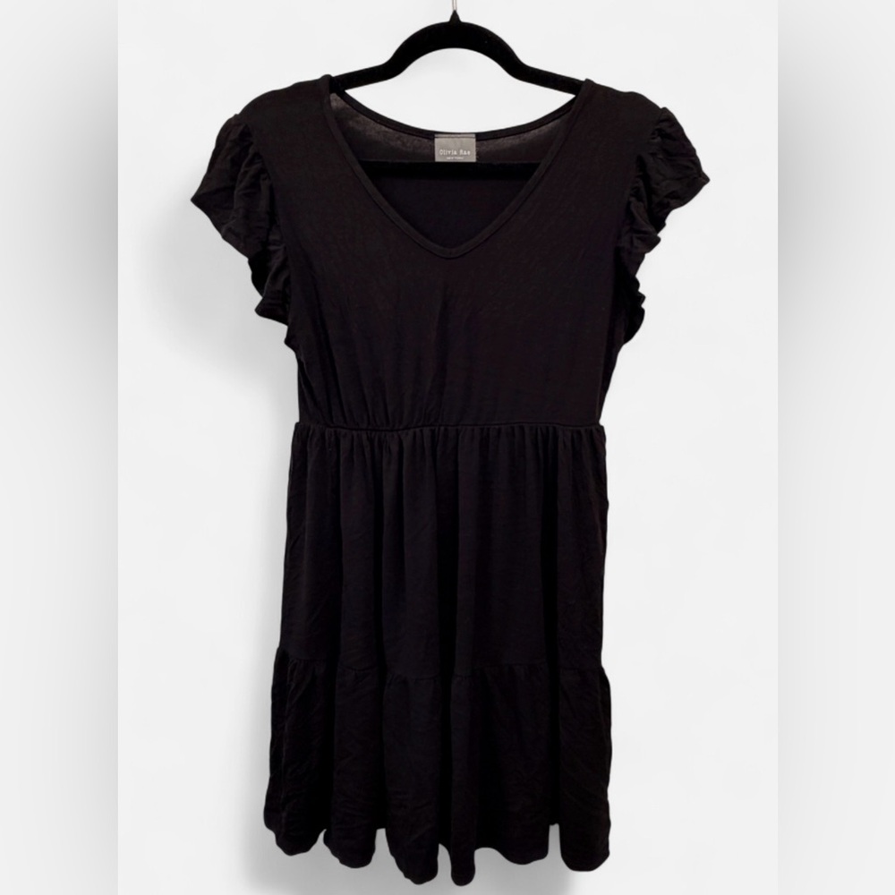 Olivia Rae New York Black Tiered Mini Dress - Ruffle Sleeve - Size Medium